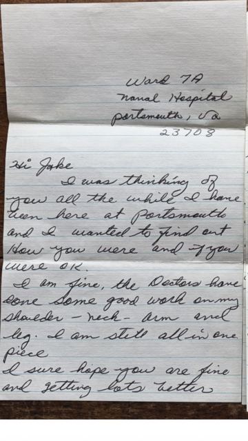 Letter from LCpl Herbert Thompson, Ward 7A, Naval Hospital Portsmouth, Virginia, 1967