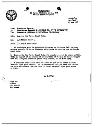 Purple Heart award letter
