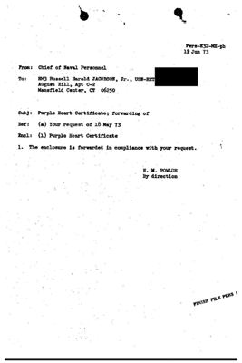 Purple Heart certificate forwarding letter
